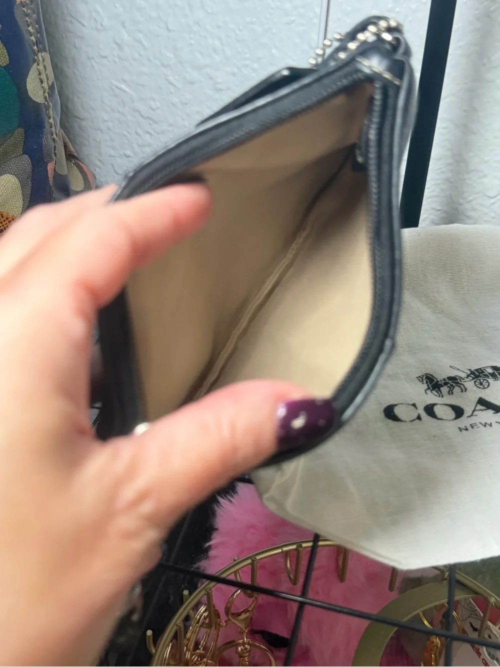 Coach Vintage Black Pebbled Leather Wristlet White Stitching Y2K Soho - Dust Bag